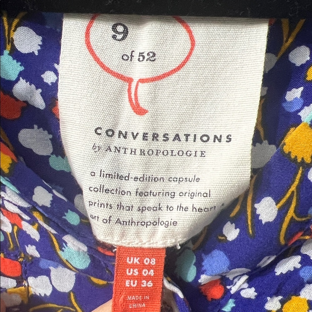 Anthropologie 9 of 52 Conversations Printed Blouse – Blue Multicolor – Size US 4 - Picture 2 of 3